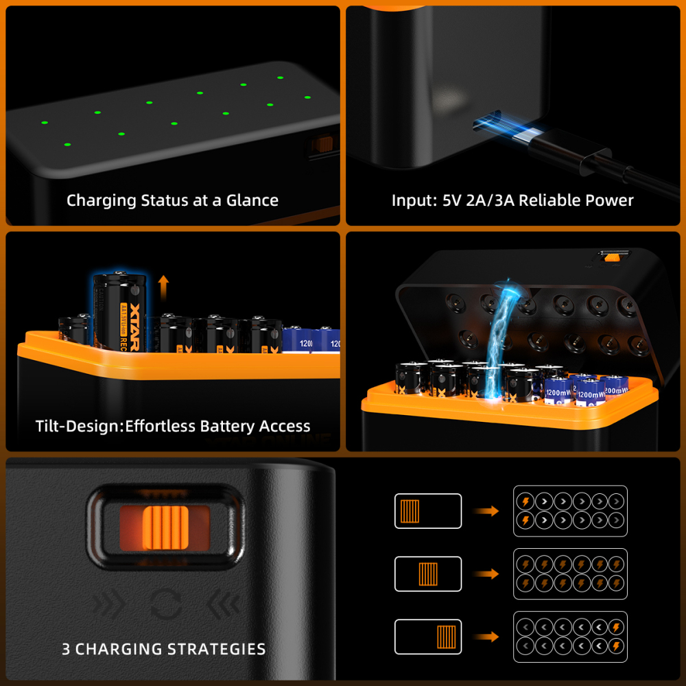 XTAR LC12 12-slots Li-ion AA/AAA Battery Charger & Storage box