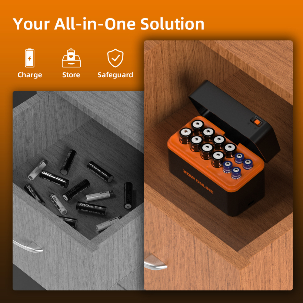 XTAR LC12 12-slots Li-ion AA/AAA Battery Charger & Storage box