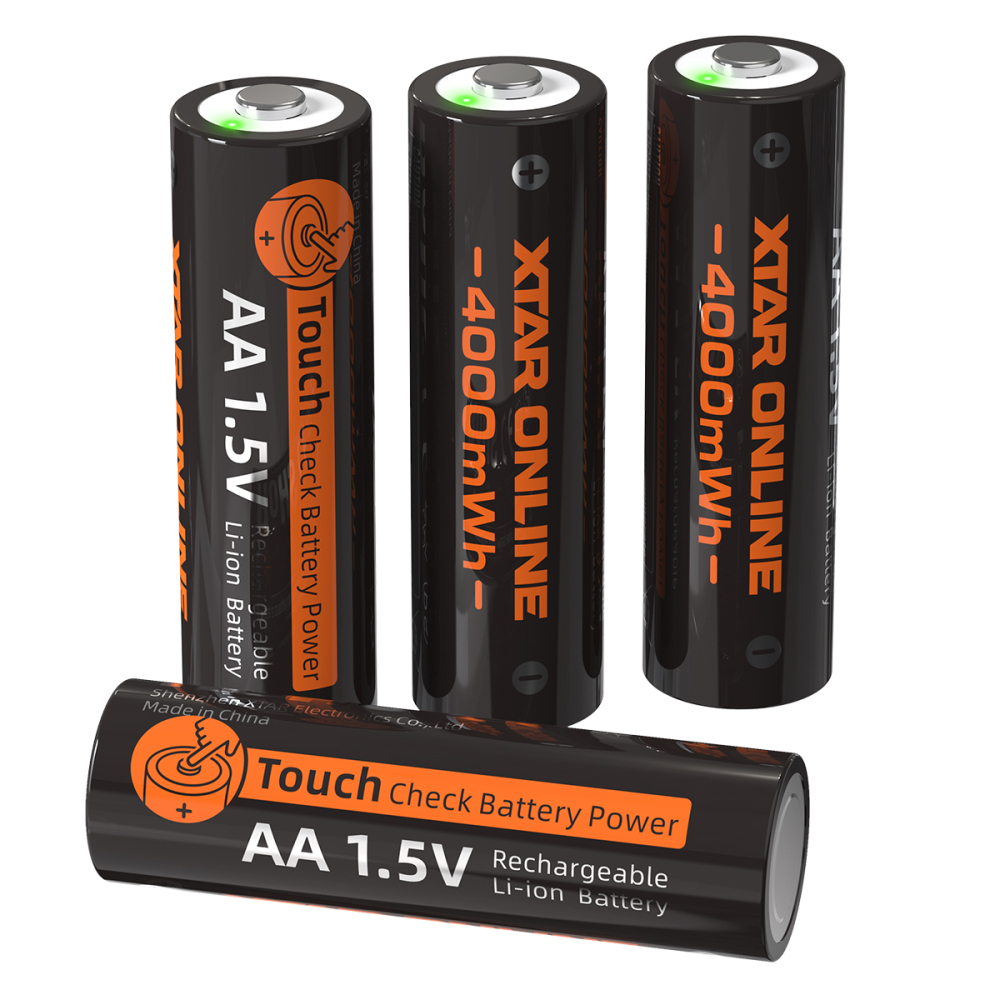 XTAR 1.5V AA 4000mWh Rechargeable Li-ion Battery, with Touch-Activated LED Power Indicator, with C4-AA charger