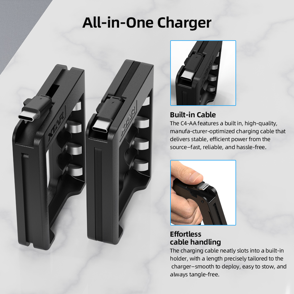 XTAR 1.5V AA 4000mWh Rechargeable Li-ion Battery, with Touch-Activated LED Power Indicator, with C4-AA charger