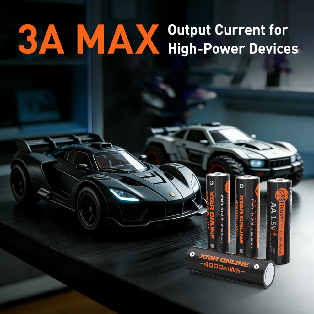 XTAR 1.5V AA 4000mWh Rechargeable Li-ion Battery, with Touch-Activated LED Power Indicator, with C4-AA charger