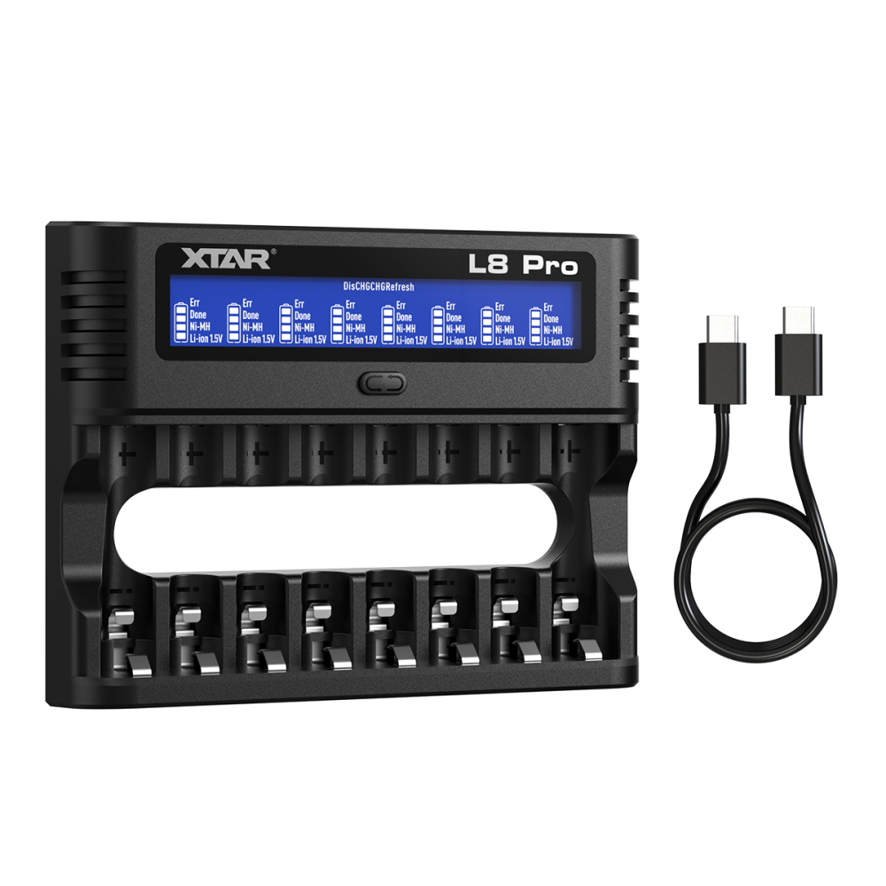 XTAR L8 Pro Smart Charger, 8 slots for AA/AAA 1.2V NI-MH and 1.5V Li-ion battery