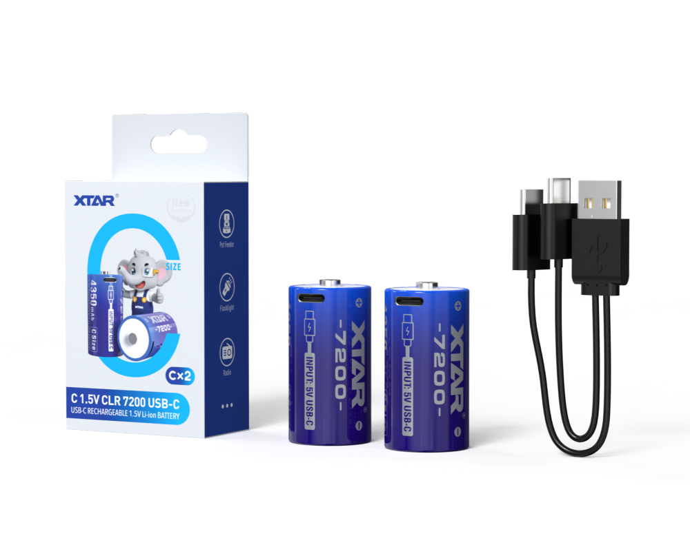 1.5V C-size Lithium 7200mWh batteries 2-pack, Rechargeable lithium battery