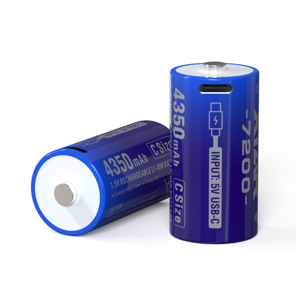 1.5V C-size Lithium 7200mWh batteries 2-pack, Rechargeable lithium battery
