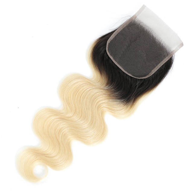 Body Wave 4x4 Lace Closure Remy Human Hair Ombre Black Blonde 1B/613 Honeny Blonde