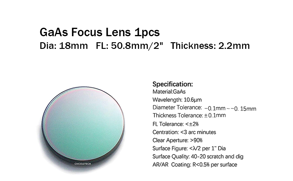 MCWlaser 18mm GaAs Focus Lens for CO2 10600nm 10.6um Laser Engraver/Cutter Dia:18mm FL: 2.5" 63.5mm