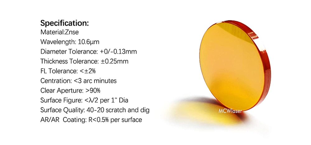 MCWlaser 18mm ZnSe Focus Lens for CO2 10600nm 10.6um Laser Engraver/Cutter Dia:18mm FL: 2" or 50.8mm