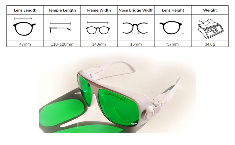 MCWlaser Laser Goggle 190-470 & 610-760nm Safety Protective Glasses EP-13