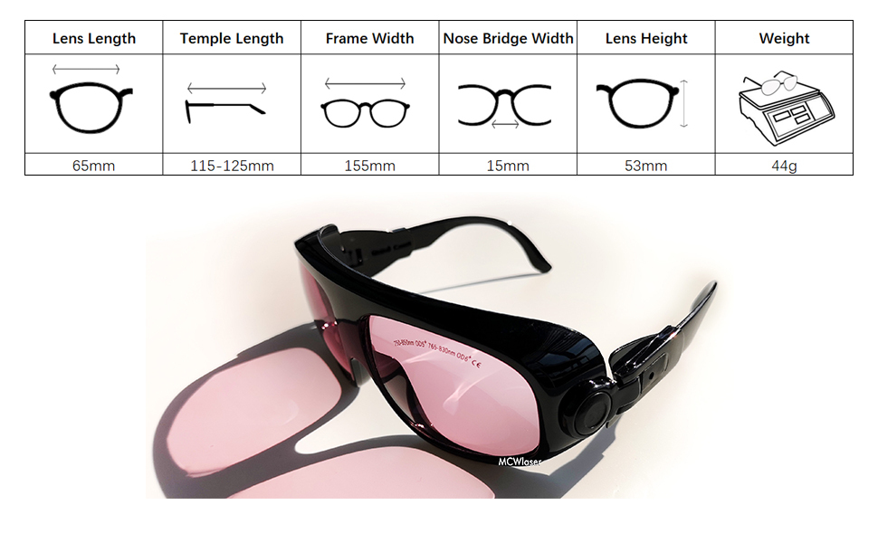 MCWlaser Laser Goggle 750-850 & 765-830nm Safety Protective Glasses Typical For 755nm 808nm Absorption Type EP-18