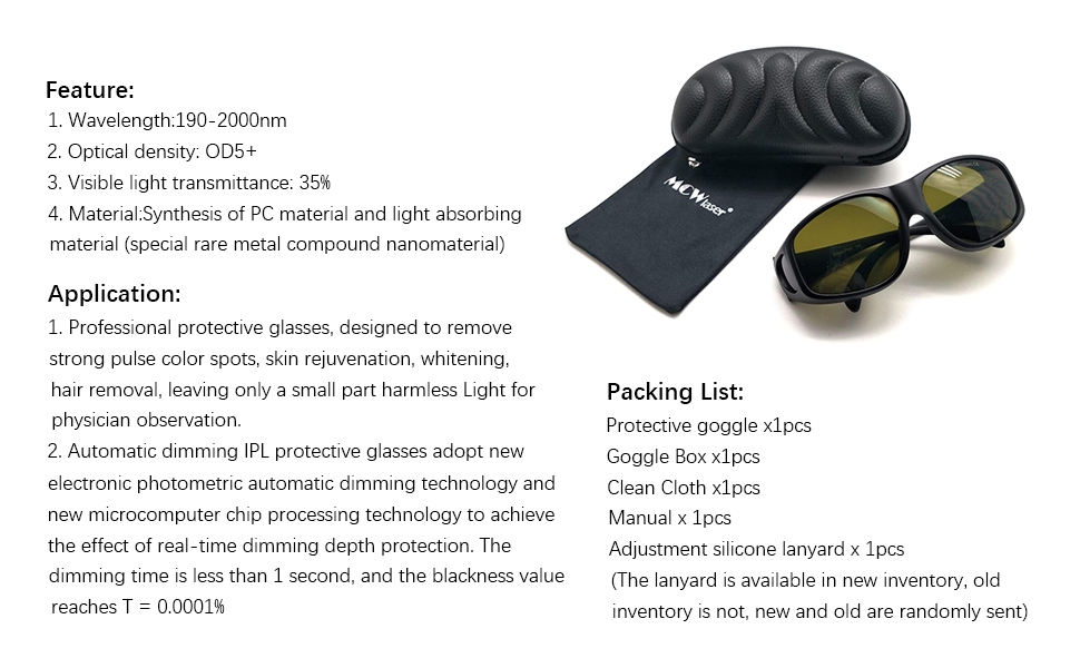 IPL Laser Goggles 190nm-2000nm  Safety Protective Glasses Typical For Beauty & Cosmetology Device  Absorption Type EP-IPL