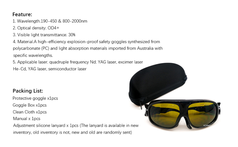 MCWlaser Laser Goggle 190-450 & 800-2000nm Safety Protective Glasses EP-5