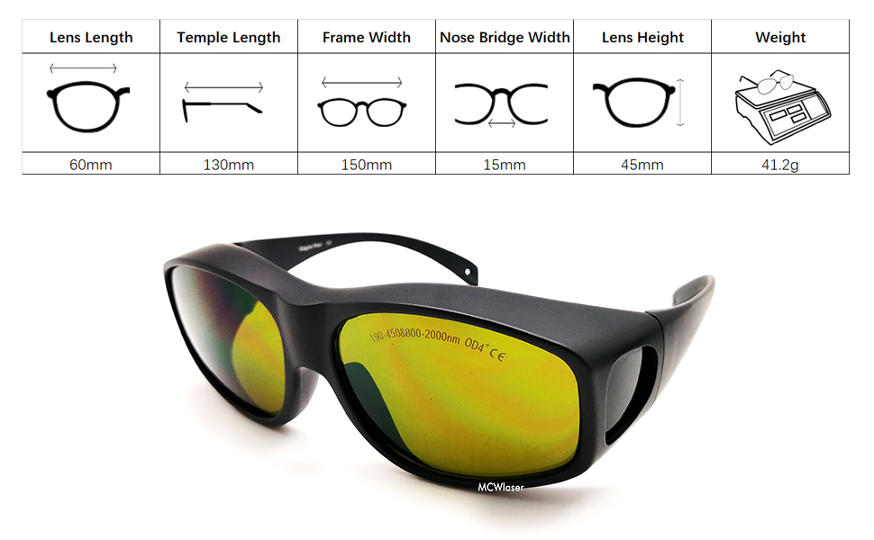 MCWlaser Laser Goggle 190-450 & 800-2000nm Safety Protective Glasses EP-5
