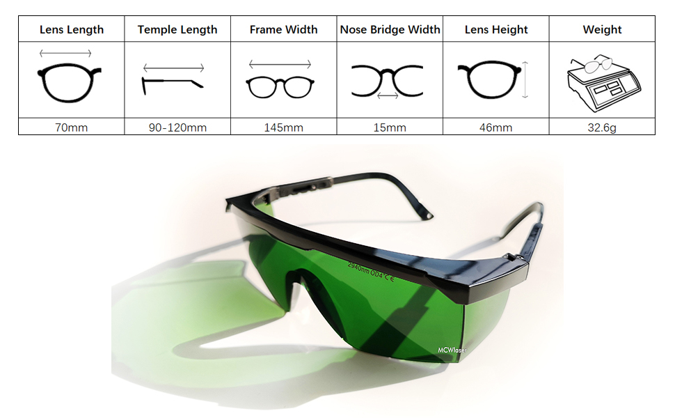 MCWlaser Laser Goggle 2940nm Safety Protective Glasses Absorption Type EP-6