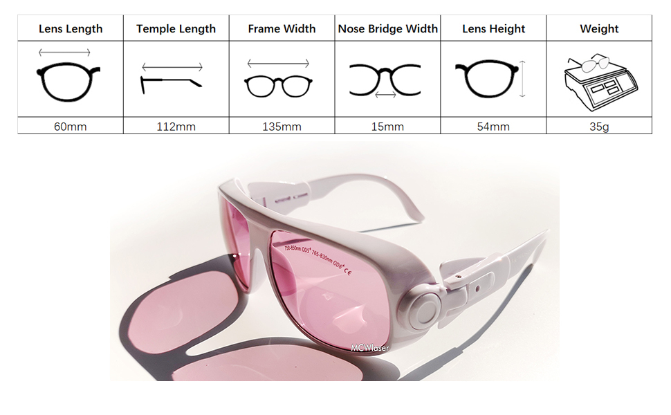 MCWlaser Laser Goggle 750-850 & 765-830nm Safety Protective Glasses Typical For 755nm 808nm Absorption Type EP-18