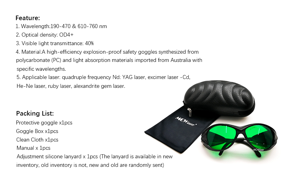 MCWlaser Laser Goggle 190-470 & 610-760nm Safety Protective Glasses EP-13