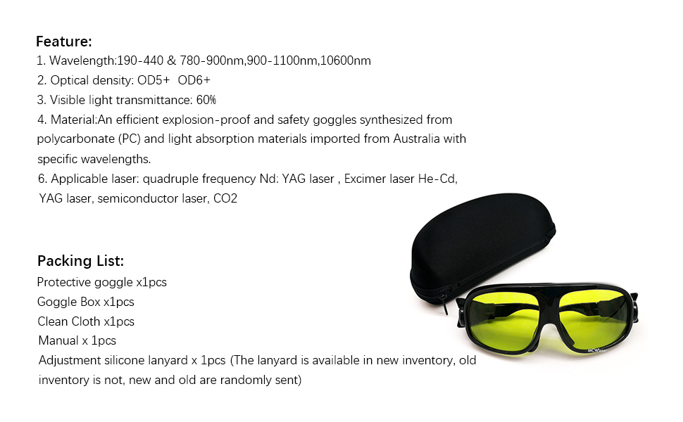 MCWlaser Laser Goggle 190-440&780-900nm,900-1100nm,10600nm Saftey Protective Glasses EP-17A