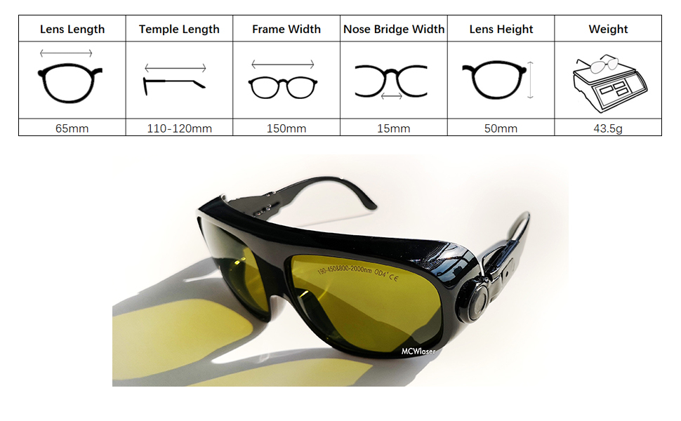 MCWlaser Laser Goggle 190-450 & 800-2000nm Safety Protective Glasses EP-5