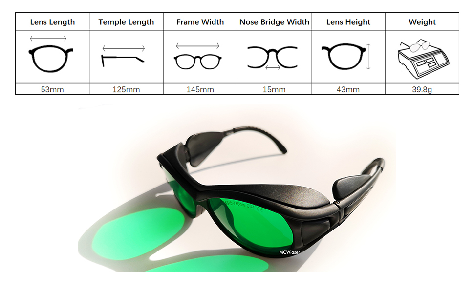 MCWlaser Laser Goggle 190-470 & 610-760nm Safety Protective Glasses EP-13