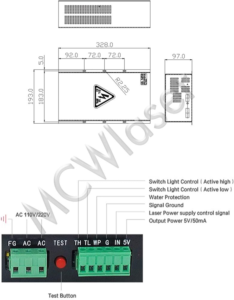 Oversea CO2 Laser Power Supply W120/W150/W200 Series For 100W-120W CO2 Laser Tube