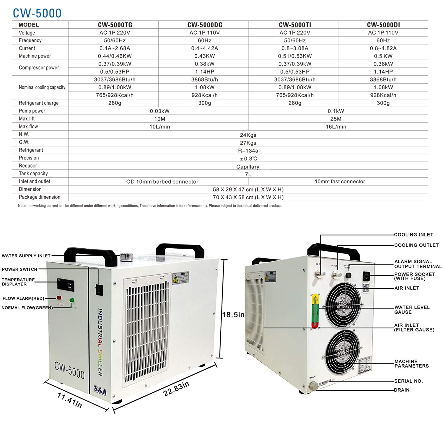 S&A Genuine CW-5000 Series (CW-5000DG/TG) Industrial Water Chiller