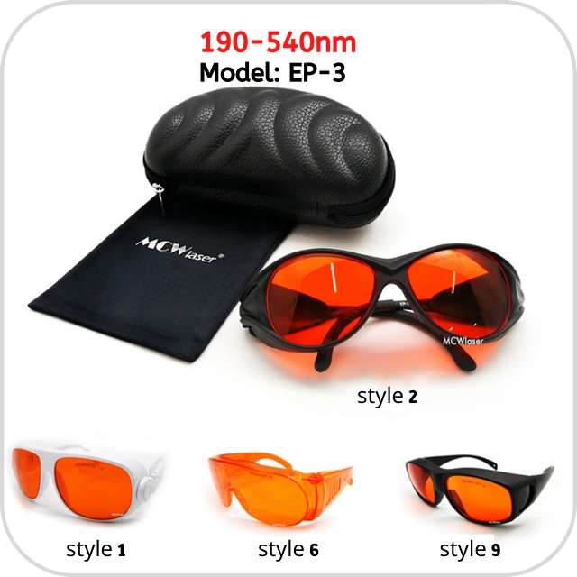 MCWlaser 190-540nm Laser Safety Glasses Glasses OD7 for UV Light Violet Blue Green Laser 405nm 445nm 450nm 455nm 473nm 532nm absorption type EP-3 style 1