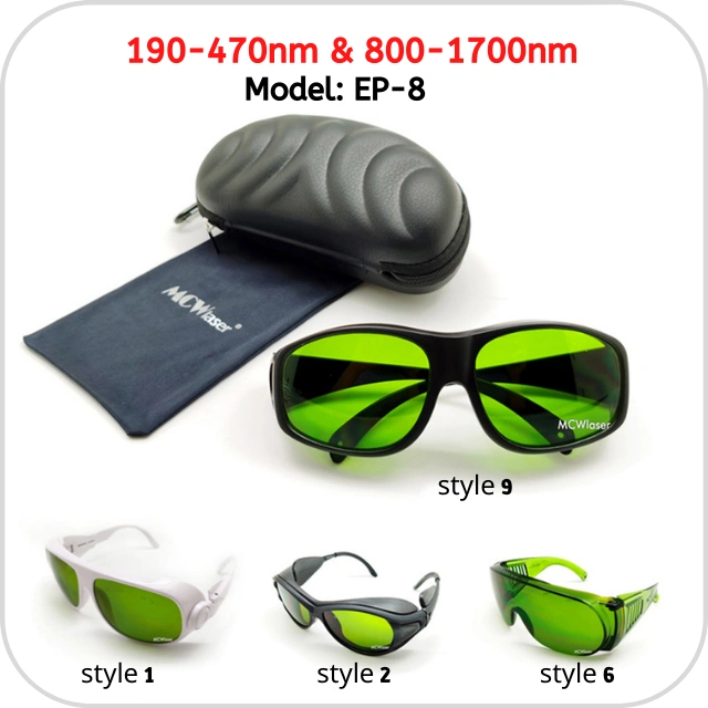 MCWlaser - Gafas De Protección Láser OD7+, Para Longitudes 190-540 Nm (UV, Violeta, Azul, Verde), Montura Cómoda, Incluye Funda Y Accesorios