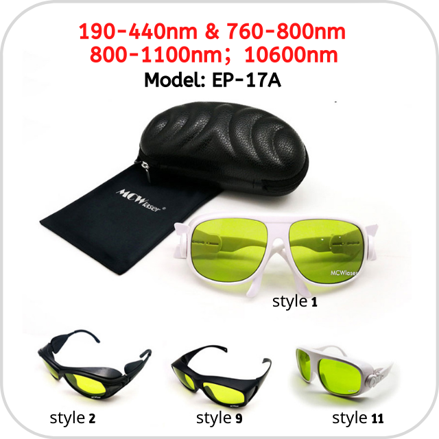 MCWlaser Laser Goggle 190-440&780-900nm,900-1100nm,10600nm Saftey Protective Glasses EP-17A