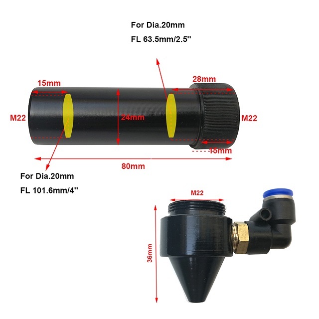 MCWlaser Laser Head Lens Tube & Nozzle For CO2 Laser Engraver Engraving Cutting Machine