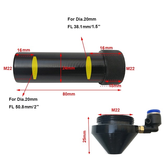 MCWlaser Laser Head Lens Tube & Nozzle For CO2 Laser Engraver Engraving Cutting Machine