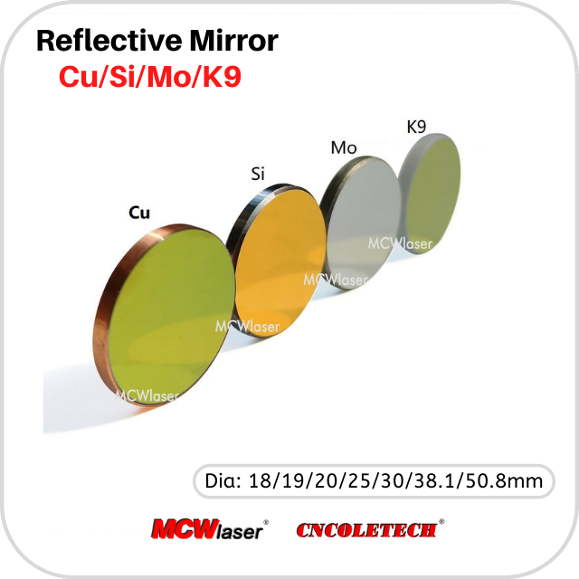 MCWlaser Si Mo CU K9 Reflective Mirror for CO2 Laser Engraver Laser Engraving Cutting