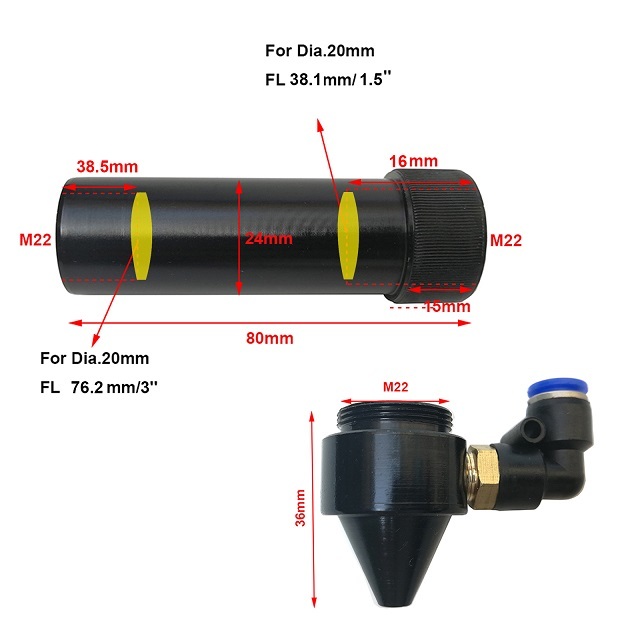 MCWlaser Laser Head Lens Tube & Nozzle For CO2 Laser Engraver Engraving Cutting Machine
