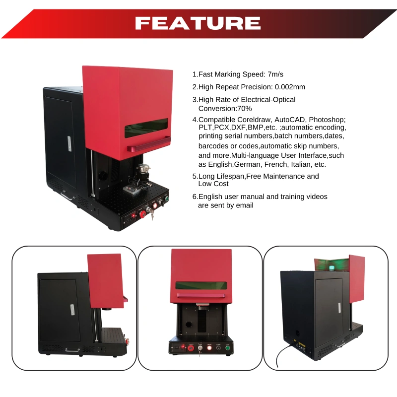 MCWlaser 30W 50W JPT Fiber Laser Engraver Making Machine Metal Engraving Marking &amp; R69 Rotary Chuck Enclosed Type