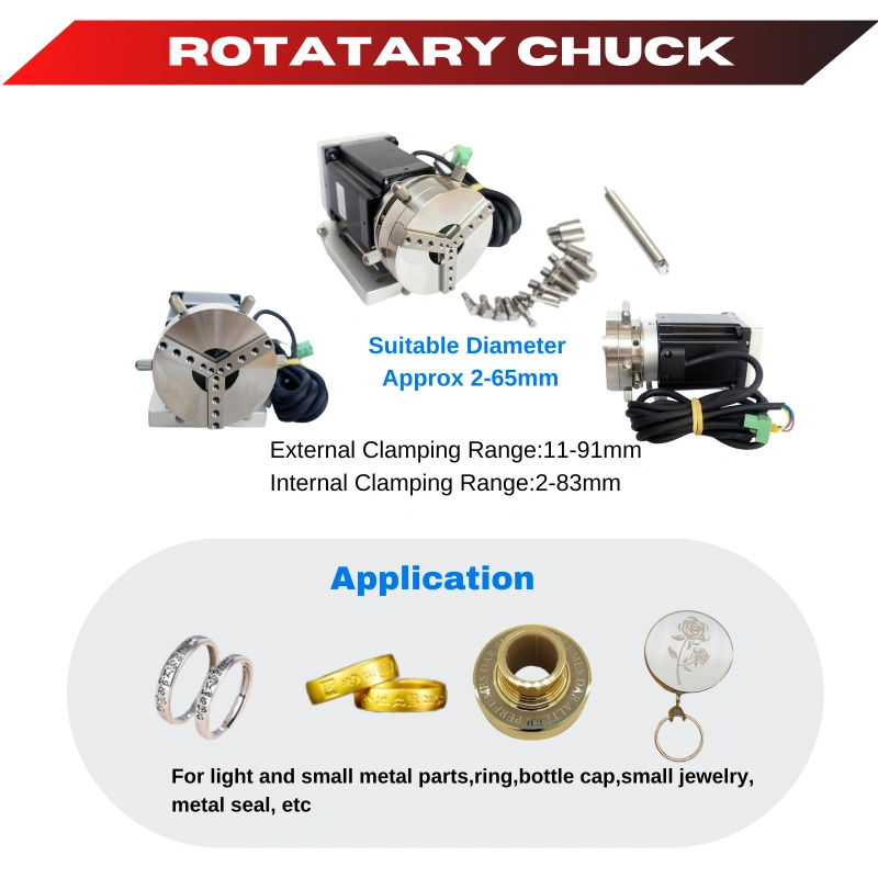 MCWlaser 30W 50W JPT Fiber Laser Engraver Making Machine Metal Engraving Marking &amp; R69 Rotary Chuck Enclosed Type