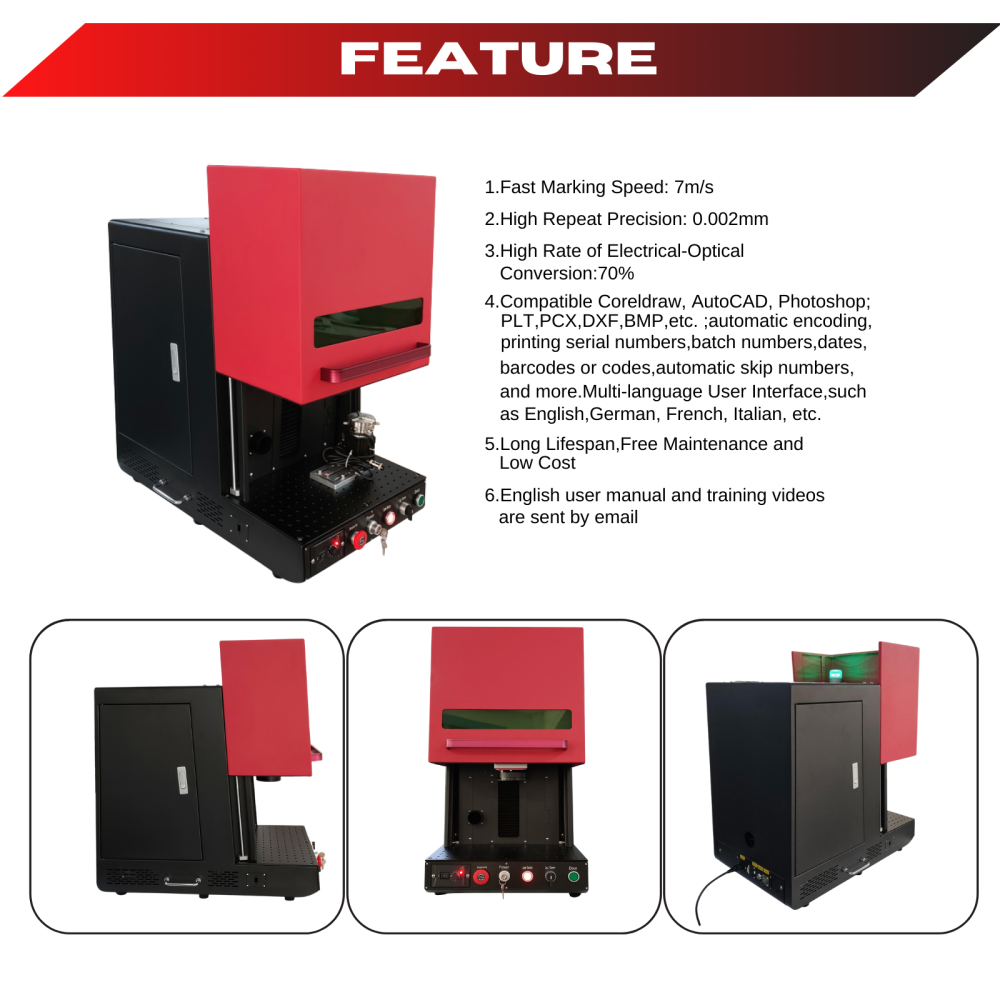 MCWlaser 30W 50W JPT Fiber Laser Engraver Making Machine Metal Engraving Marking & R69 Rotary Chuck Enclosed Type US Stock