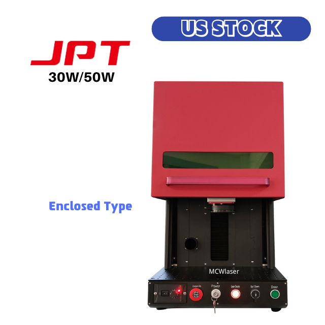 MCWlaser 30W 50W JPT Fiber Laser Engraver Making Machine Metal Engraving Marking & R69 Rotary Chuck Enclosed Type US Stock