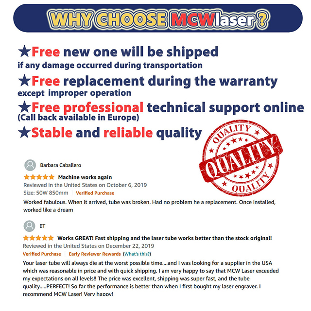 UK Stock MCWlaser CO2 Laser Tube 40W/50W/60W/80W/100W/130W/150W/180W For Laser Engraver Universal Model