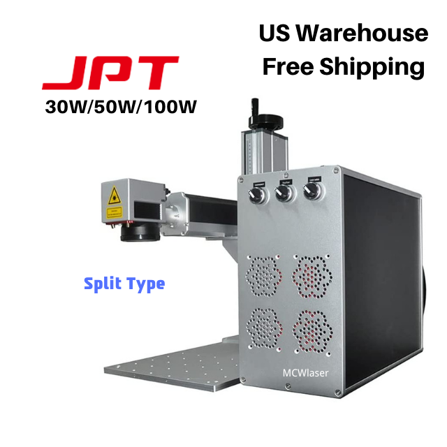 US Stock MCWlaser 30W/50W/100W JPT Fiber Laser Engraver Marking Machine (optional with Rotary Axis 80mm) for Metal Steel Engraving