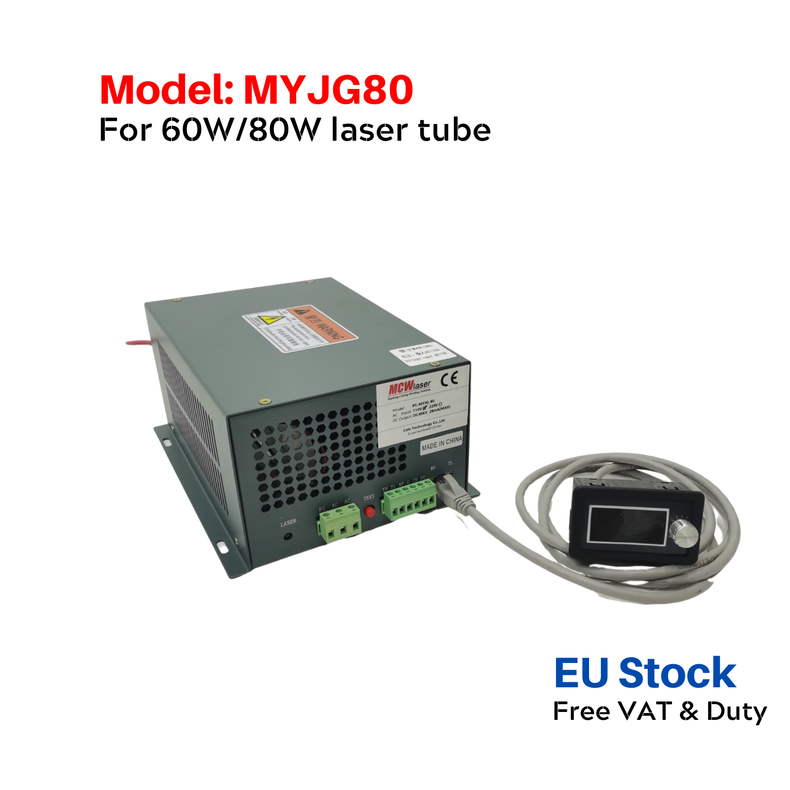 MYJG80 EU Stock CO2 Laser Power Supply MYJG Series For 60W 80W CO2 Laser Engraver & Laser Tube