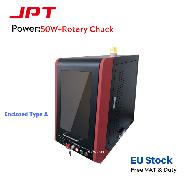 50W+Rotary Chuck Enclosed Type A MCWlaser JPT Fiber Laser Making Machine Metal Engraving Marking