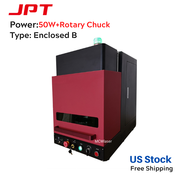 50W+Rotary Chuck US Stock Enclosed Type B MCWlaser JPT Fiber Laser Making Machine Metal Engraving Marking