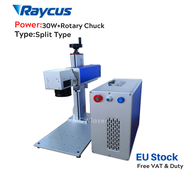 30W+Rotary Chuck Split Type MCWlaser Raycus Fiber Laser Making Machine Metal Engraving Marking