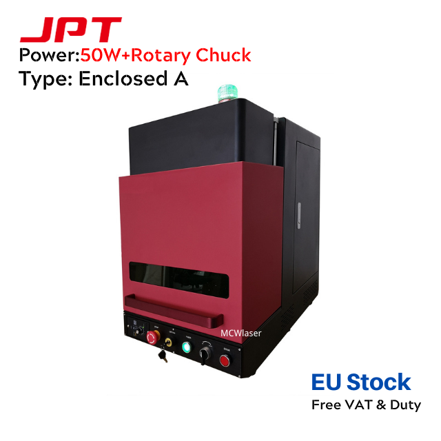 50W+Rotary Chuck EU Stock Enclosed Type B MCWlaser PT Fiber Laser Making Machine Metal Engraving Marking