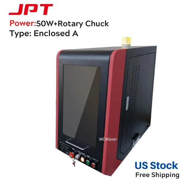 50W+Rotary Chuck US Stock Enclosed Type A MCWlaser JPT Fiber Laser Making Machine Metal Engraving Marking