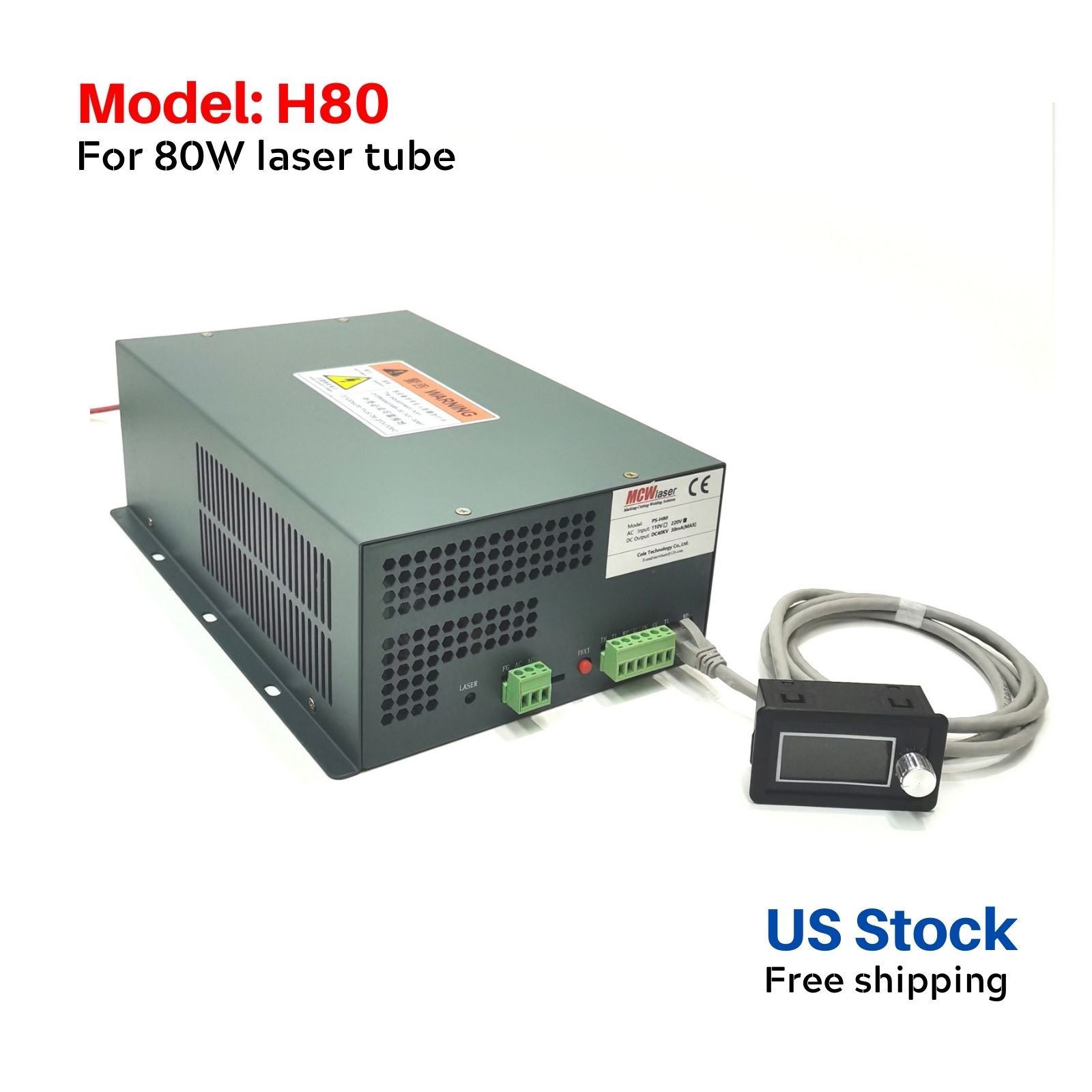 80W CO2 Laser Power Supply H80 Model Incluindg LCD Display For CO2 Laser Tube 80W 125CM 160CM Laser Tube