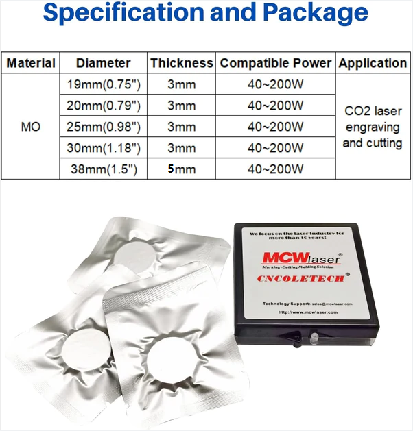 MCWlaser Mo Reflective Mirror 3PCS for CO2 Laser 10600nm 10.6um Laser Engraver