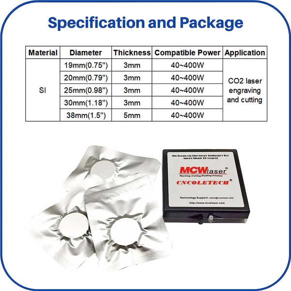 MCWlaser Si Reflective Mirror 3PCS for CO2 Laser 10600nm 10.6um Laser Engraver