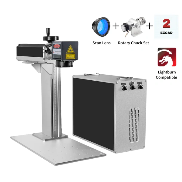 MCWlaser 30W/60W/80W/100W MOPA M7 Split Type Fiber Laser Engraver Marking Machine With 8.7” X 8.7"Working Area & D80 Rotary Axis