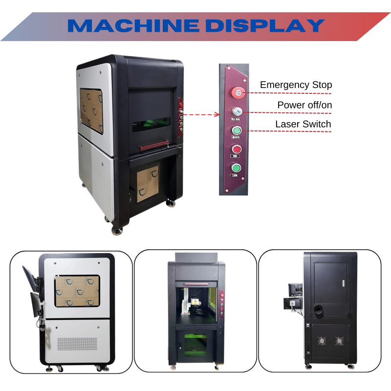 MCWlaser 60W/80W/100W MOPA M7 Enclosed & Cabinet A Type Fiber Laser Engraver Fiber Marking Machine With 8.7” X 8.7"Working Area & D80 Rotary Axis