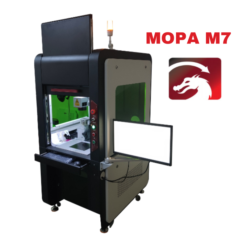 MCWlaser 60W/80W/100W MOPA M7 Enclosed & Cabinet A Type Fiber Laser Engraver Fiber Marking Machine With 8.7” X 8.7"Working Area & D80 Rotary Axis