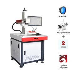 MCWlaser 20W 30W 50W Cabinet Type Raycus Fiber Laser Engraver Marking Machine With 8.7” X 8.7“ Working Area & D80 Rotary Axis